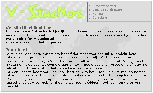 v-studios website tijdelijk offline
